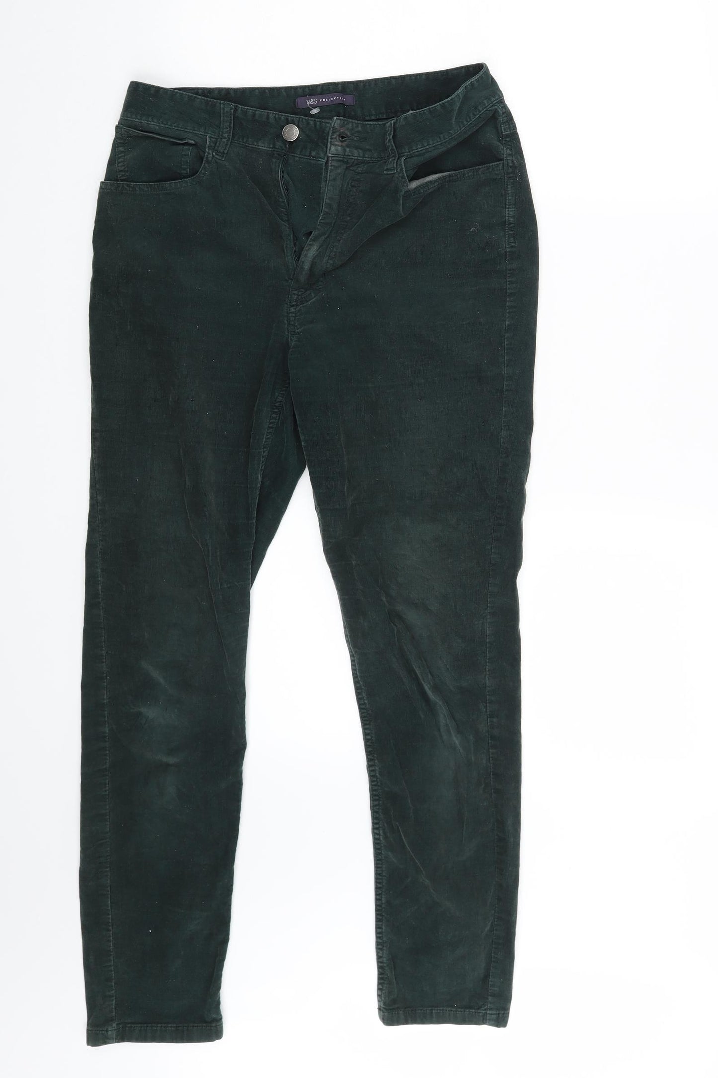 M&S Womens Green  Corduroy Trousers  Size 10 L26 in
