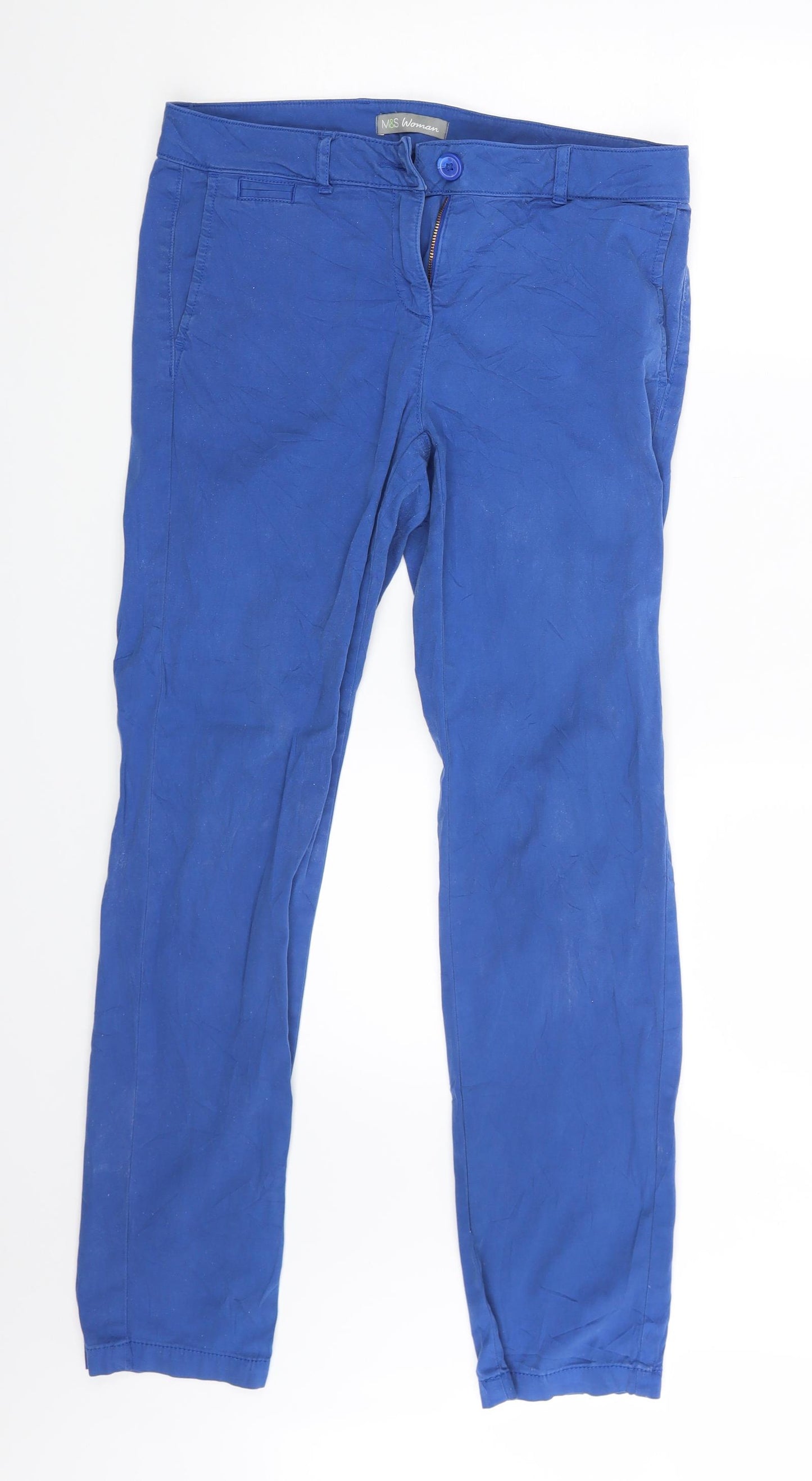 M&S Womens Blue  Denim Chino Trousers Size 10 L29 in