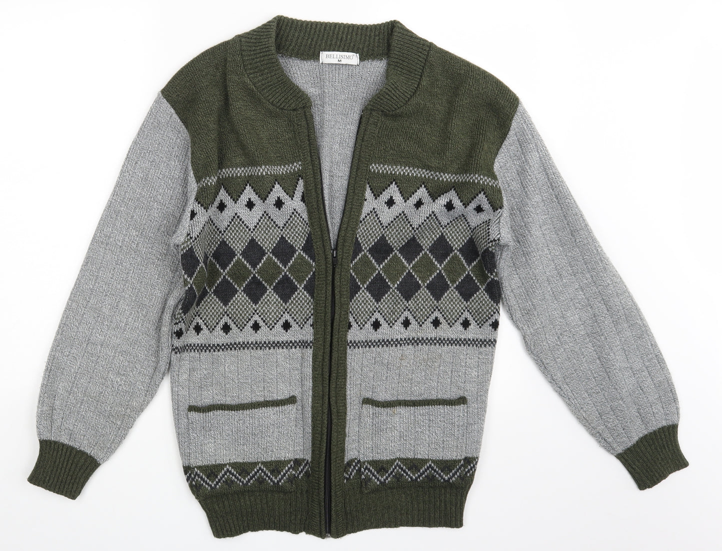 Bellisimo Mens Multicoloured Argyle/Diamond  Cardigan Jumper Size M