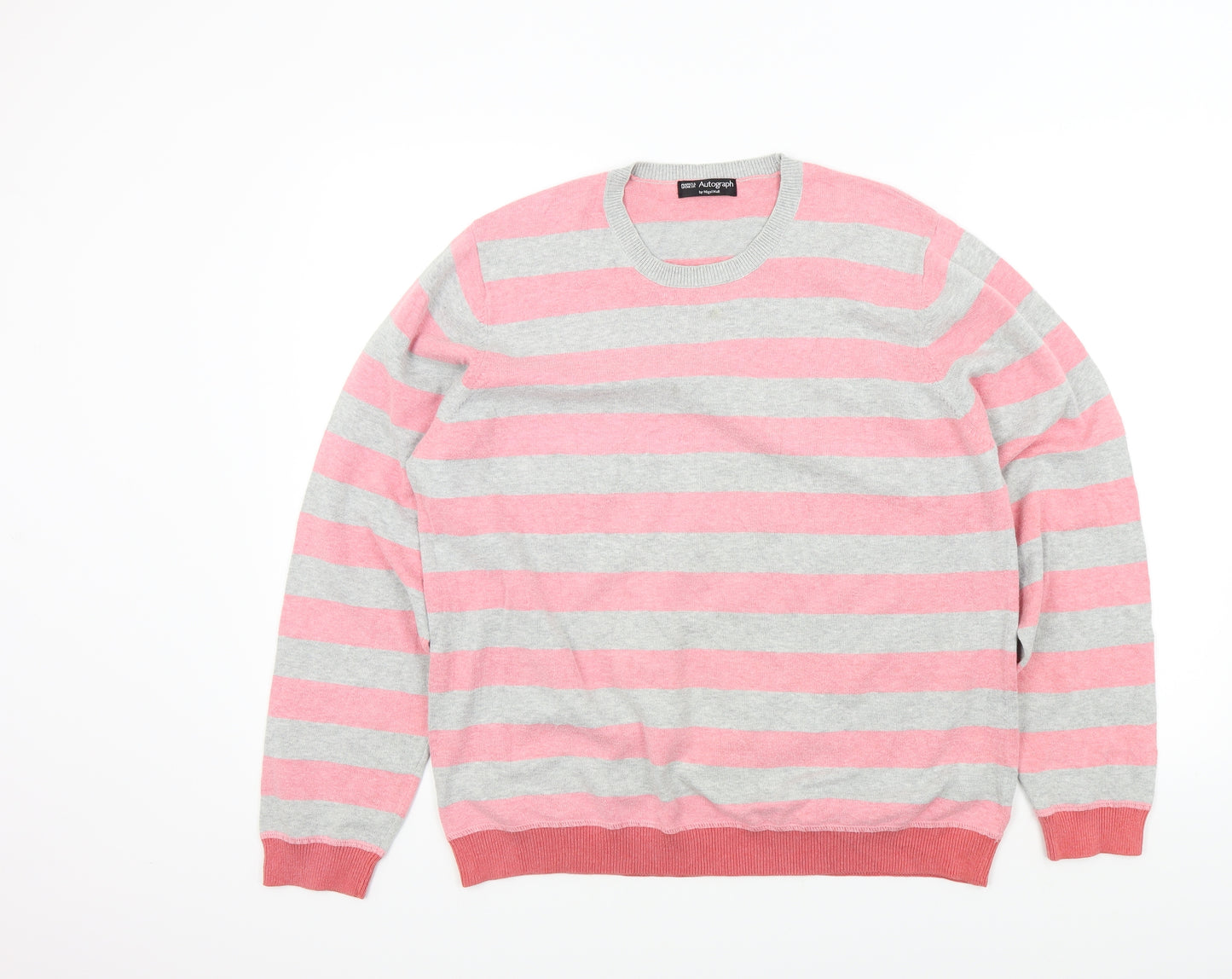 M&S Mens Pink Striped  Pullover Jumper Size L