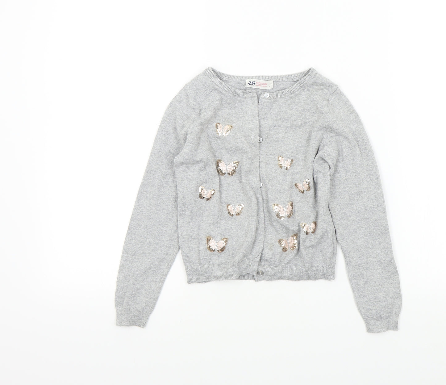 H&M Girls Grey   Cardigan Jumper Size 4 Years  - butterfly
