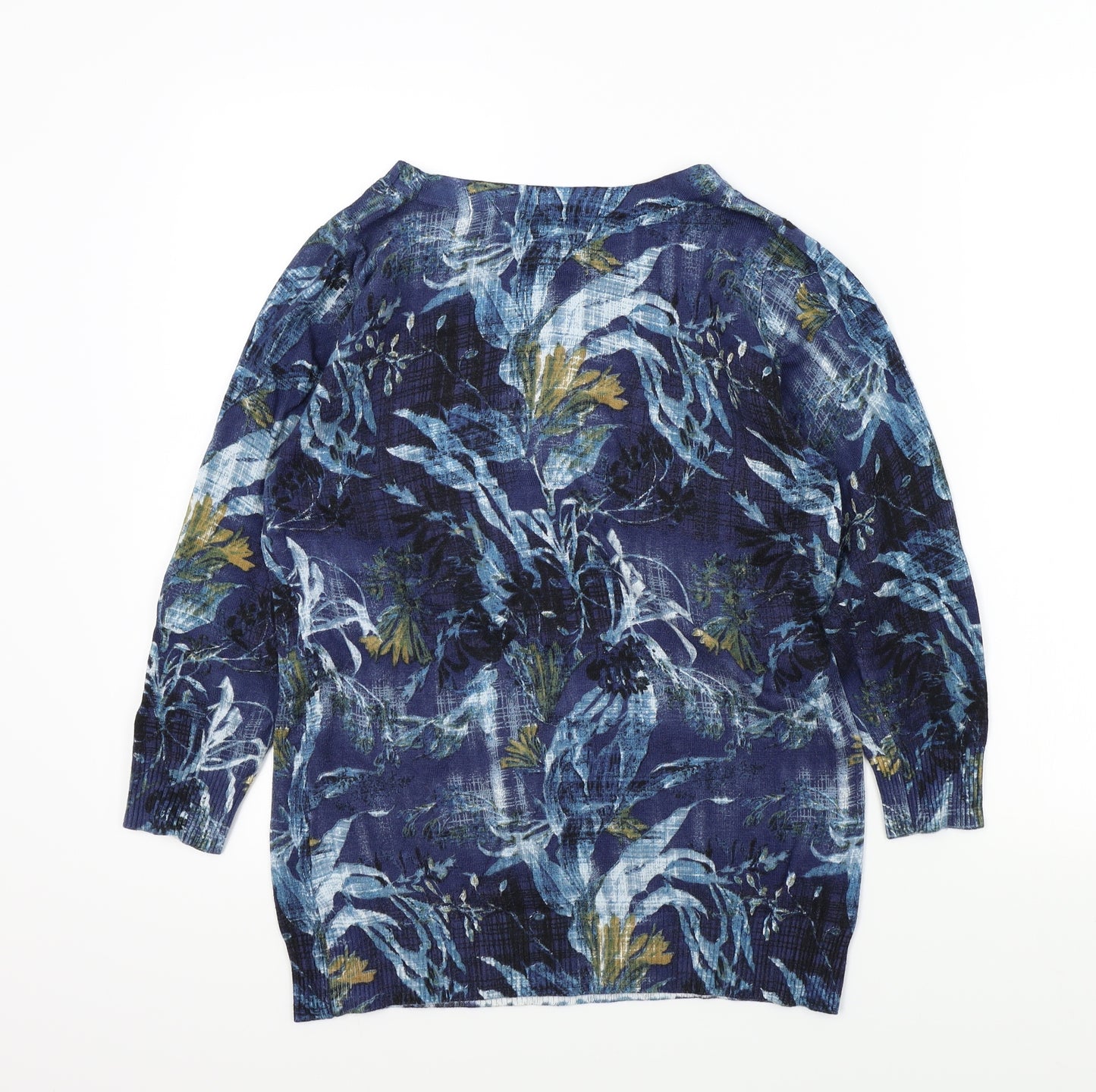 Joseph A Womens Blue Geometric  Henley Jumper Size M