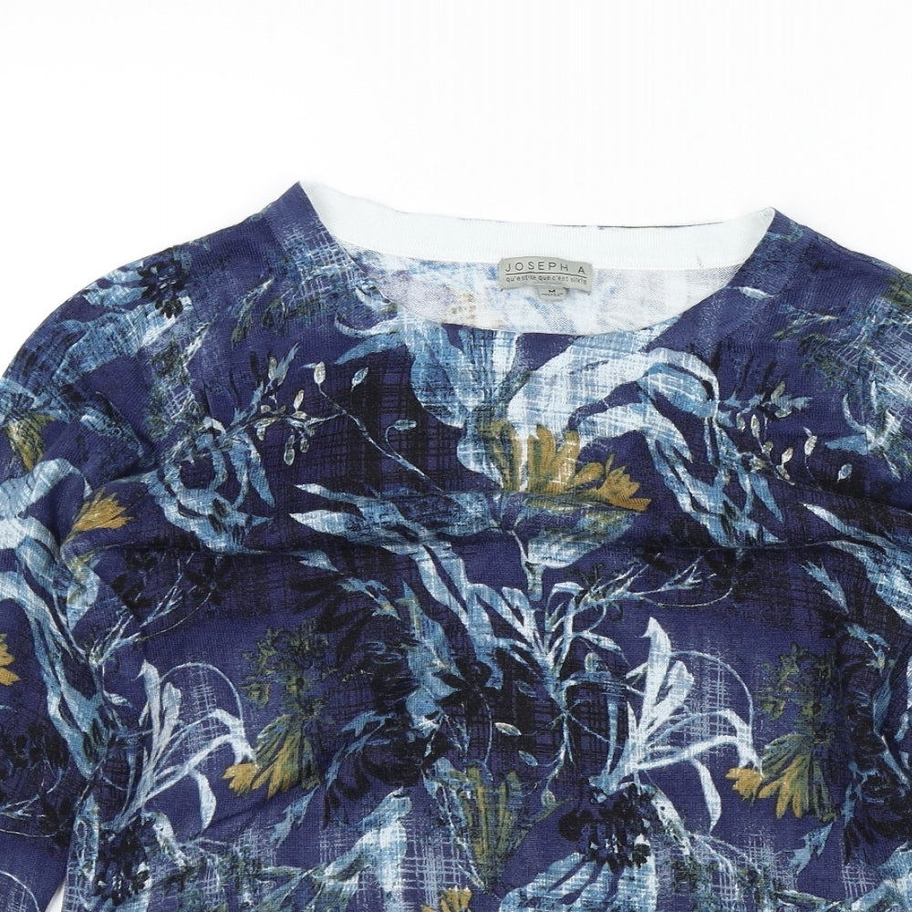 Joseph A Womens Blue Geometric  Henley Jumper Size M