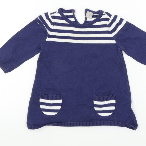 TU Girls Blue Striped  A-Line  Size 3-6 Months