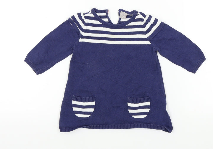TU Girls Blue Striped A-Line Size 3-6 Months