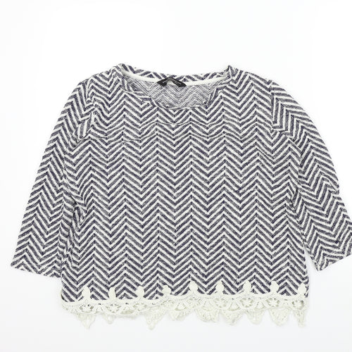 Dorothy Perkins Womens Blue Geometric  Pullover Jumper Size 12  - LACE HEM