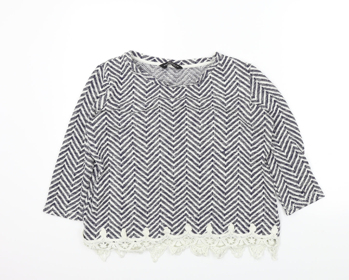 Dorothy Perkins Womens Blue Geometric  Pullover Jumper Size 12  - LACE HEM