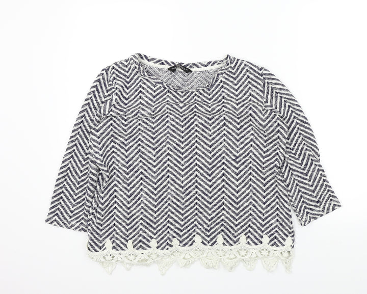 Dorothy Perkins Womens Blue Geometric  Pullover Jumper Size 12  - LACE HEM