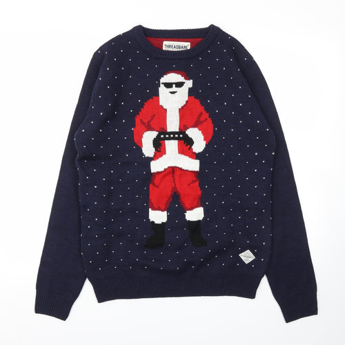 Threadbare Mens Blue Argyle/Diamond  Pullover Sweatshirt Size M