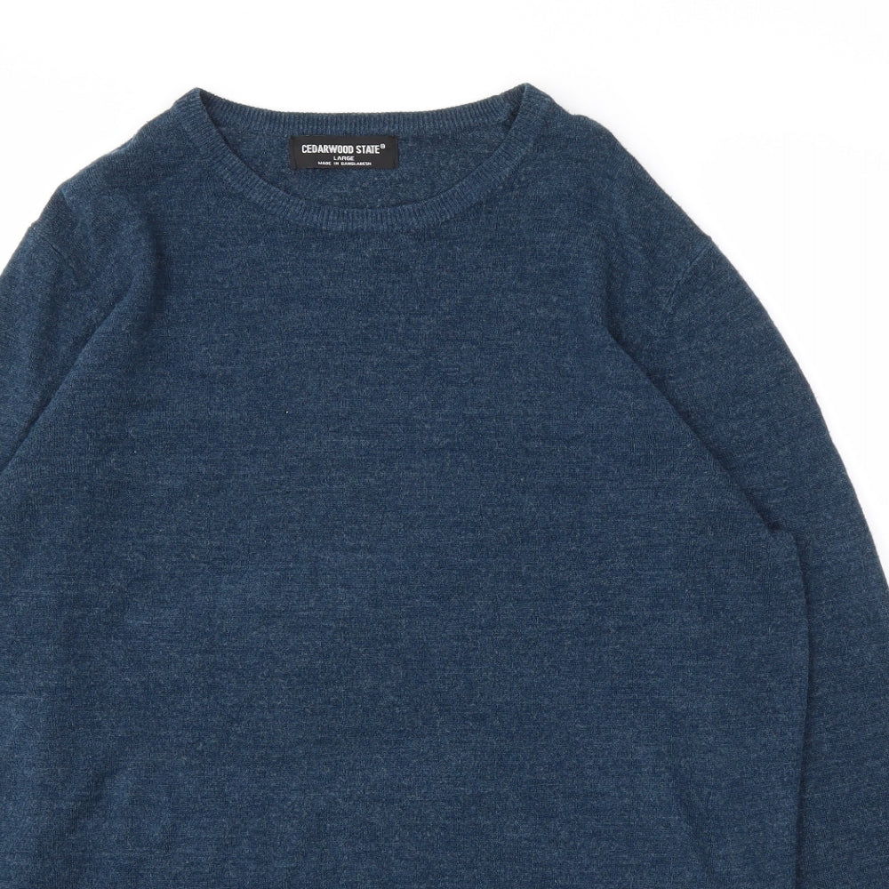 Cedar Wood State Mens Blue   Pullover Sweatshirt Size L