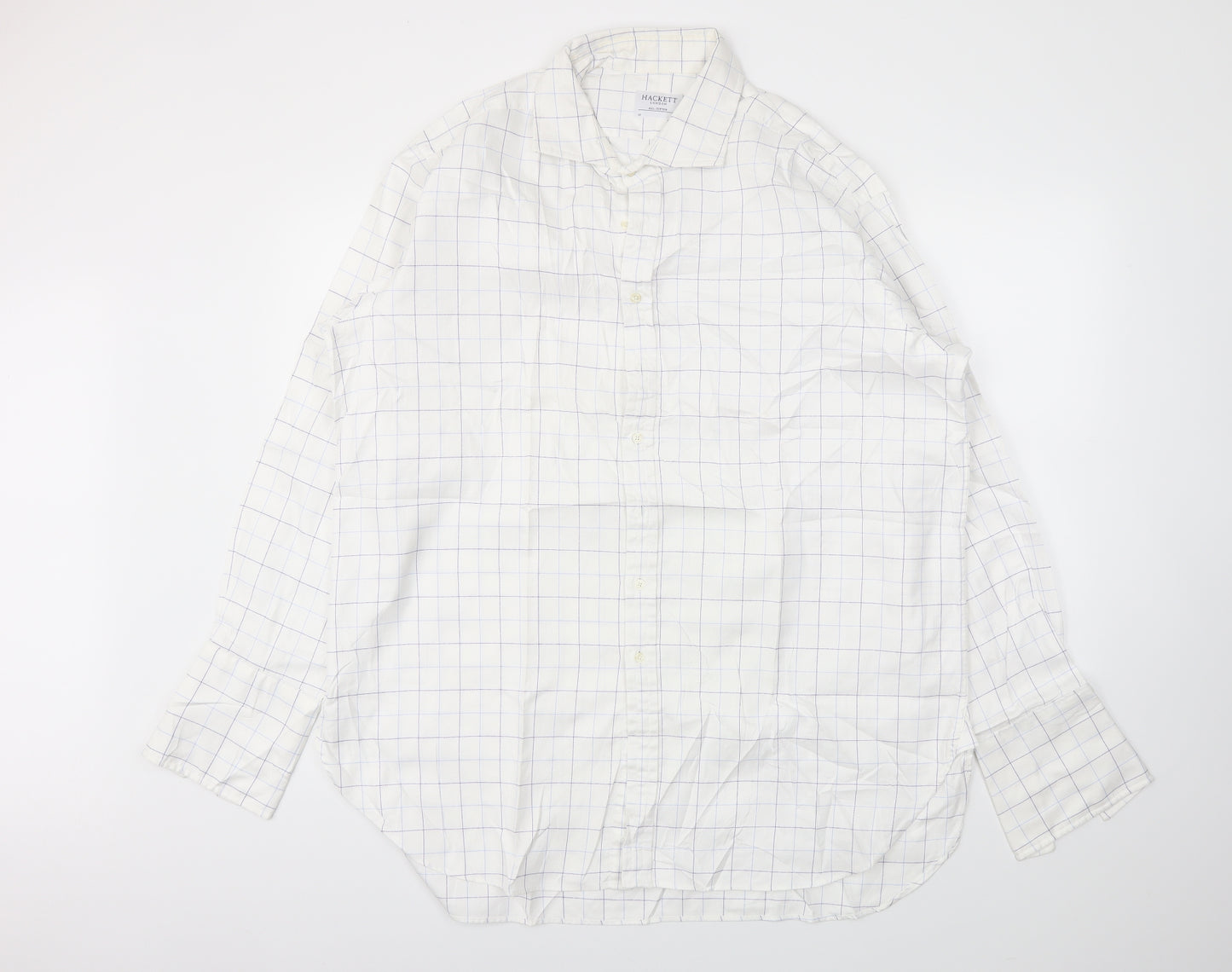 Hackett Mens White Check   Dress Shirt Size 18