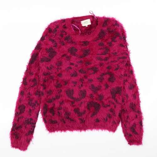 Papaya Womens Pink Animal Print  Pullover Jumper Size M