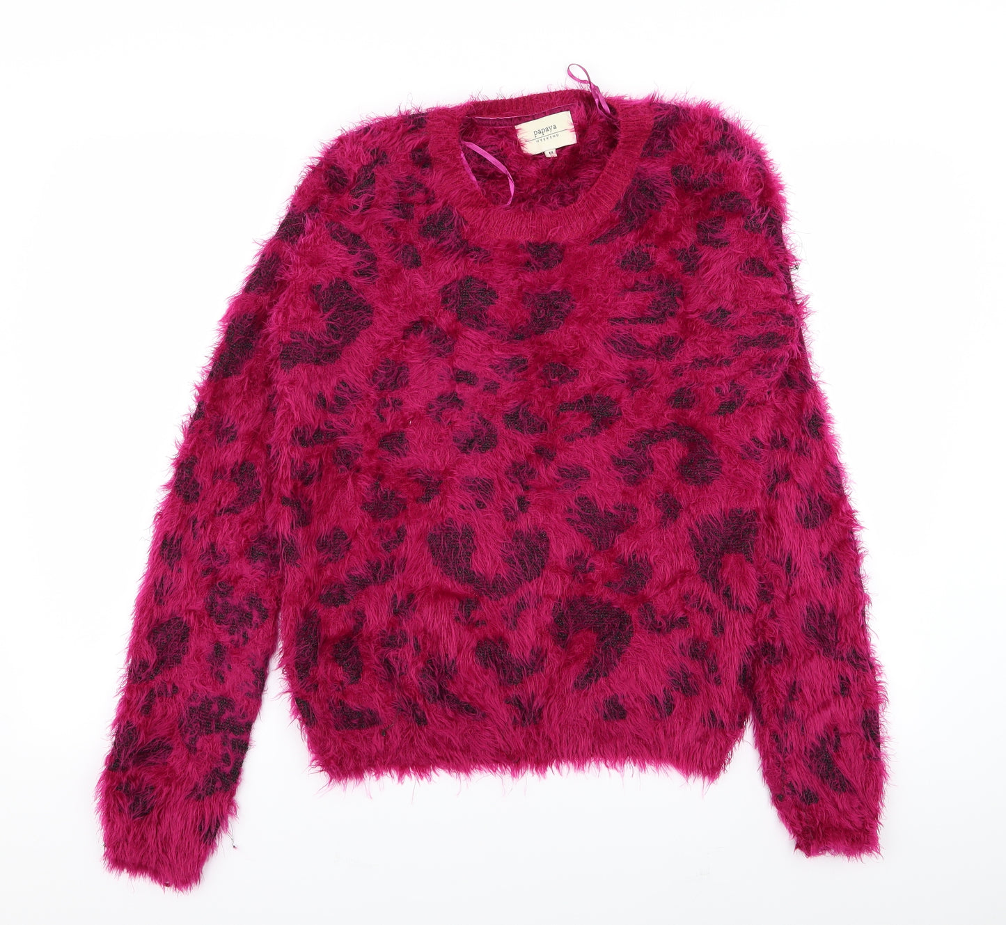 Papaya Womens Pink Animal Print  Pullover Jumper Size M