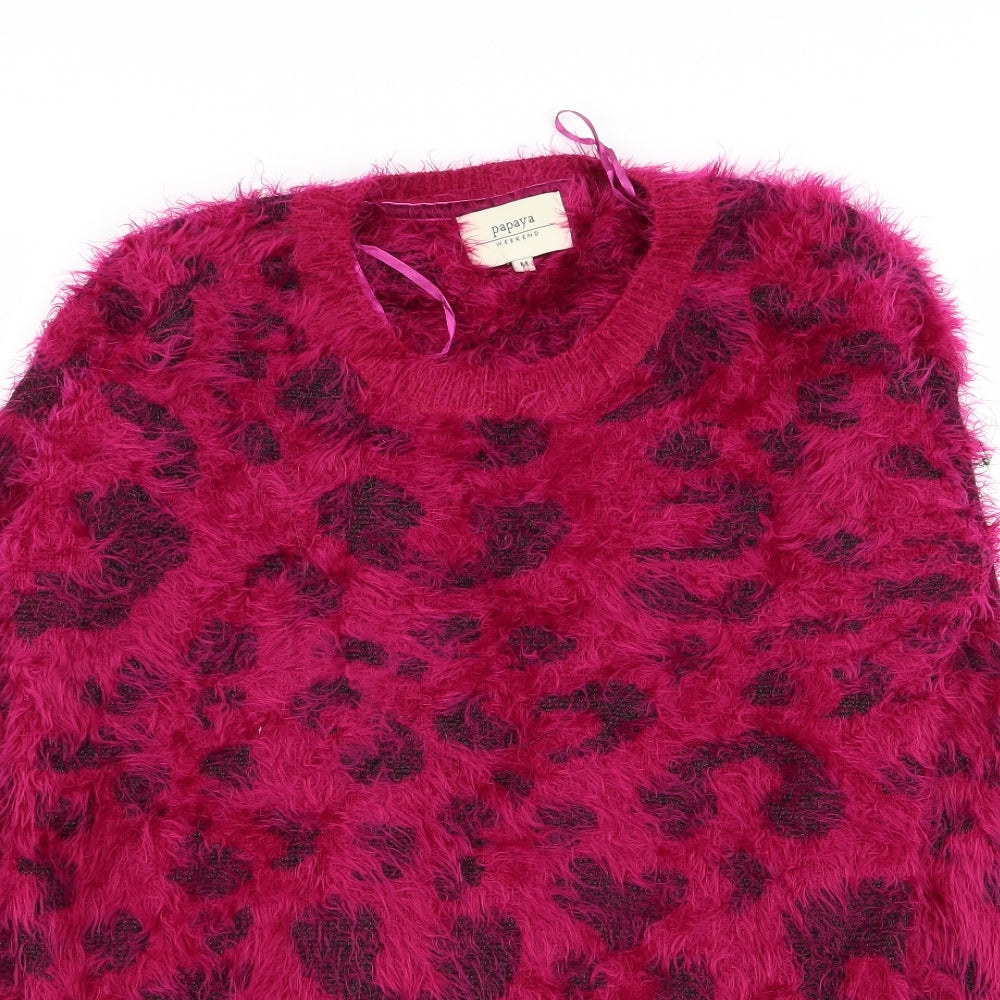 Papaya Womens Pink Animal Print  Pullover Jumper Size M