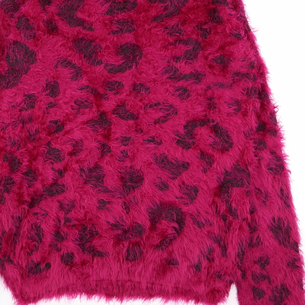 Papaya Womens Pink Animal Print  Pullover Jumper Size M