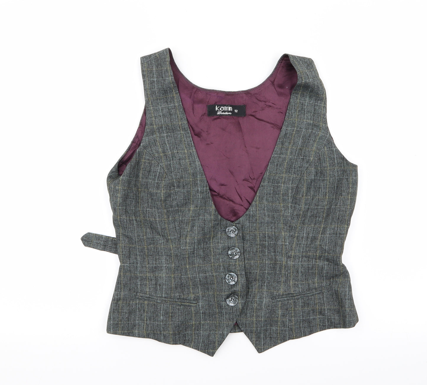 katrin Womens Grey Check  Jacket Suit Waistcoat Size 12