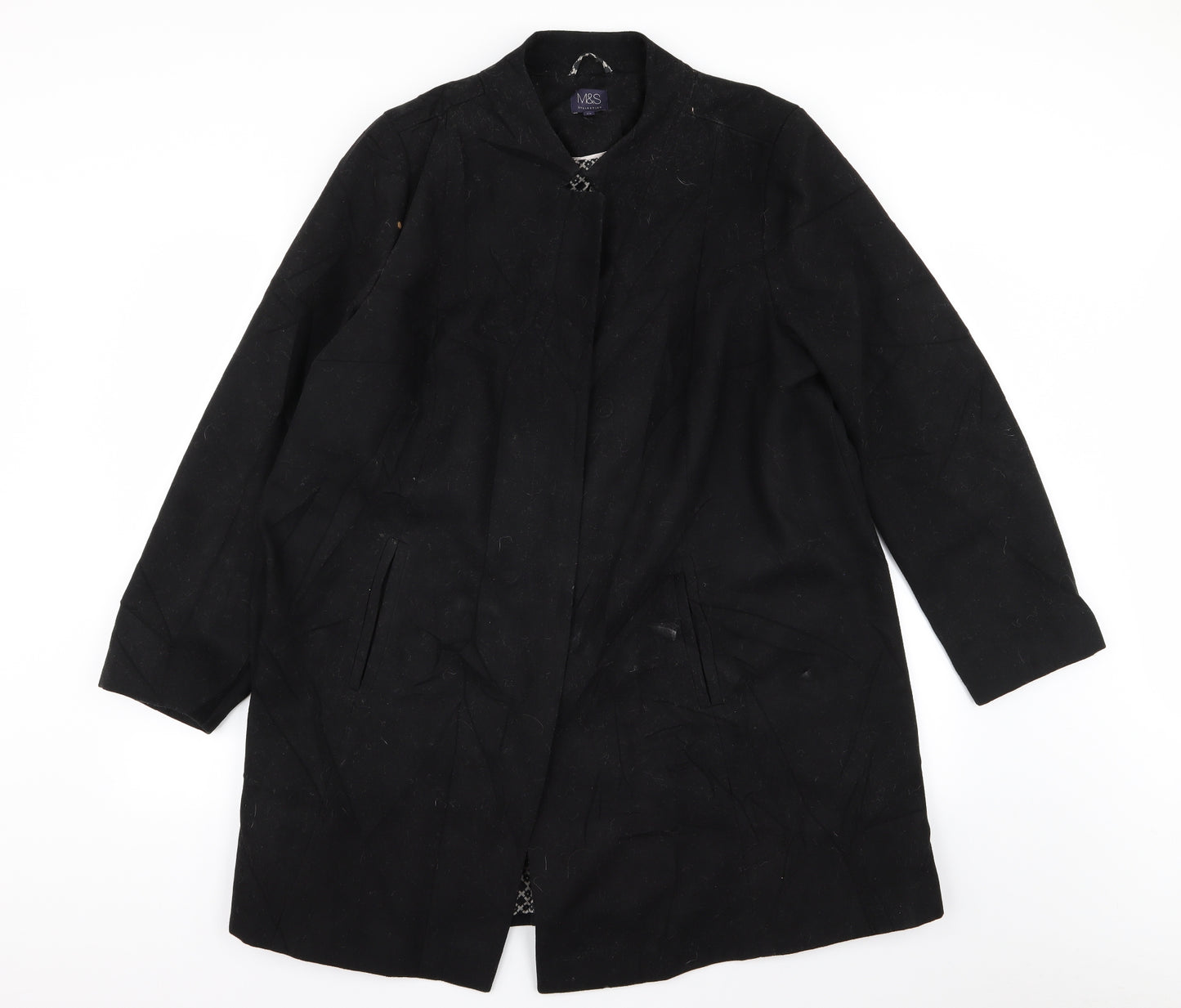 M&S Womens Black   Overcoat Coat Size 22