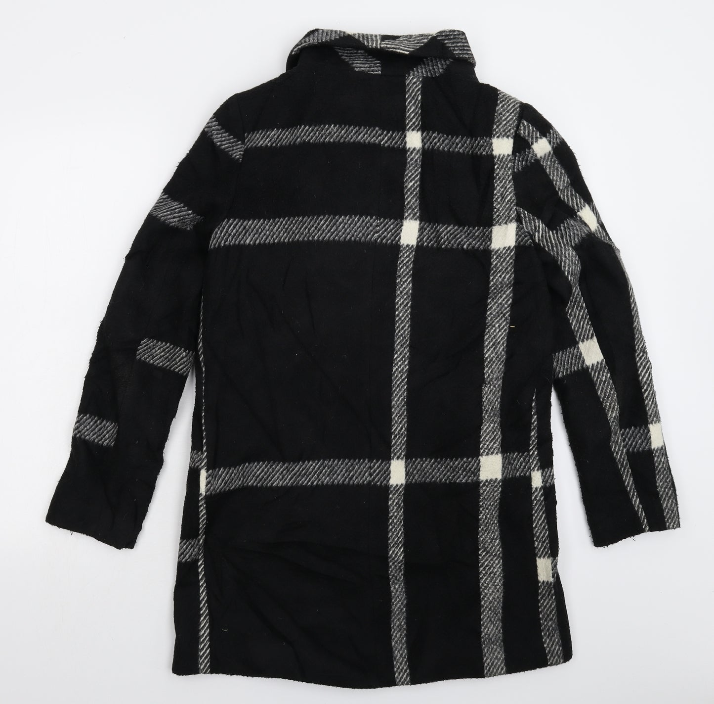 New Look Womens Black Check Fleece Jacket Coat Size 10