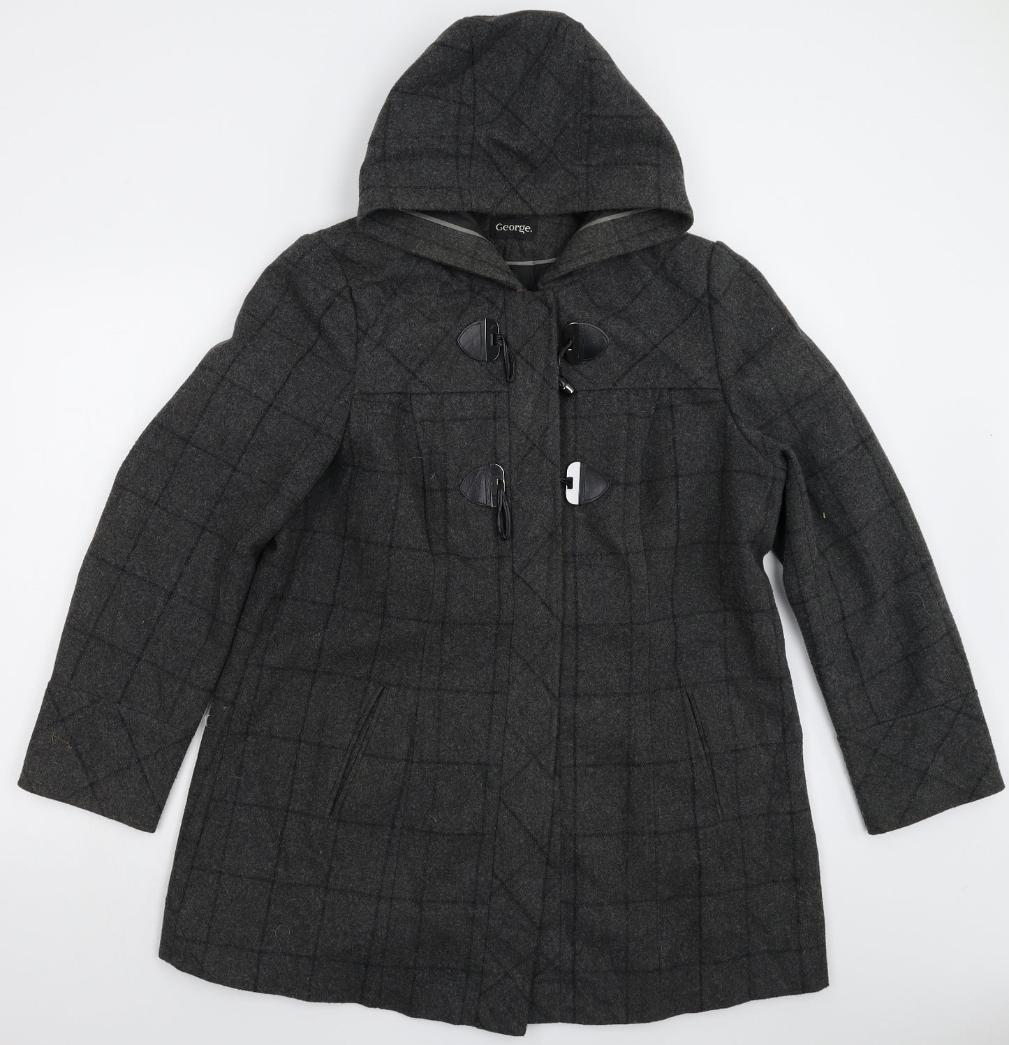 George Womens Grey Check  Pea Coat Coat Size 18