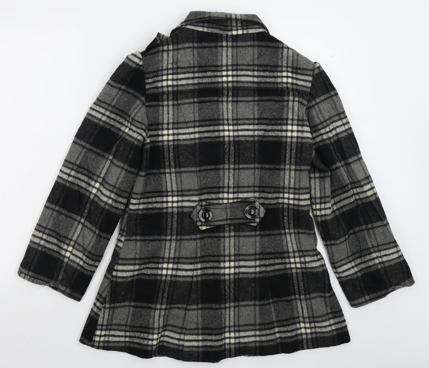 Kylie Girls Grey Check  Pea Coat Coat Size 13 Years