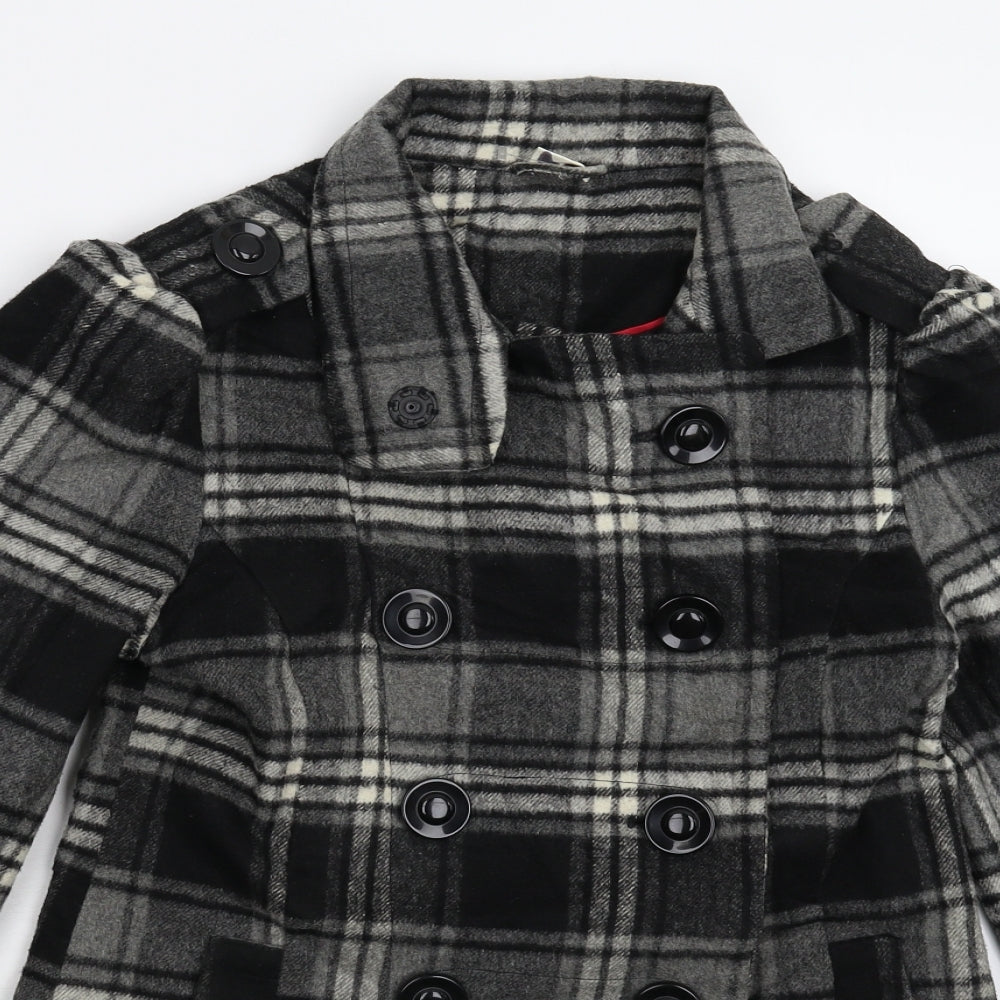 Kylie Girls Grey Check  Pea Coat Coat Size 13 Years