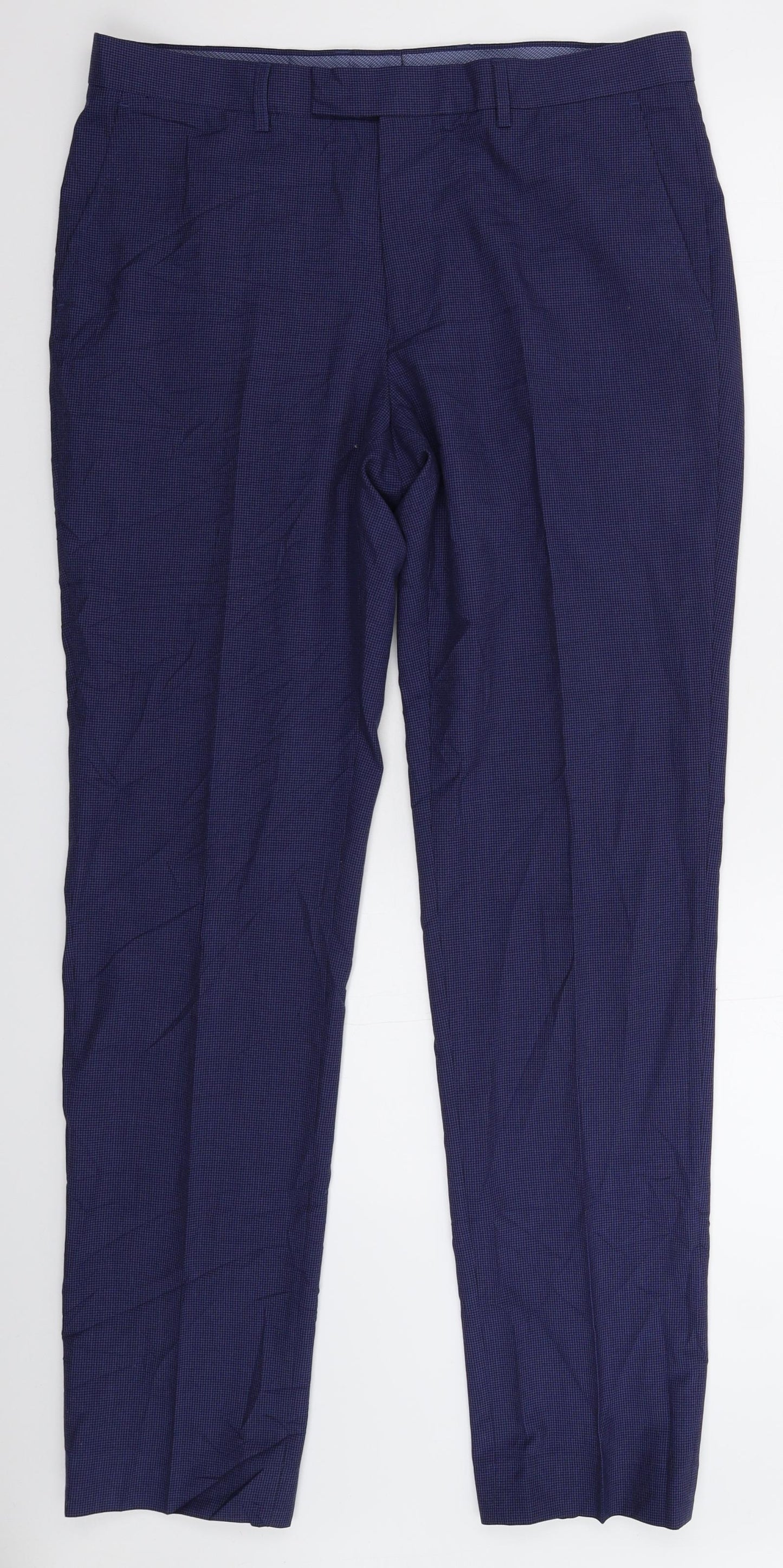 Marks and Spencer Mens Blue Houndstooth  2 Piece Suit Trousers Size 34 L33 in