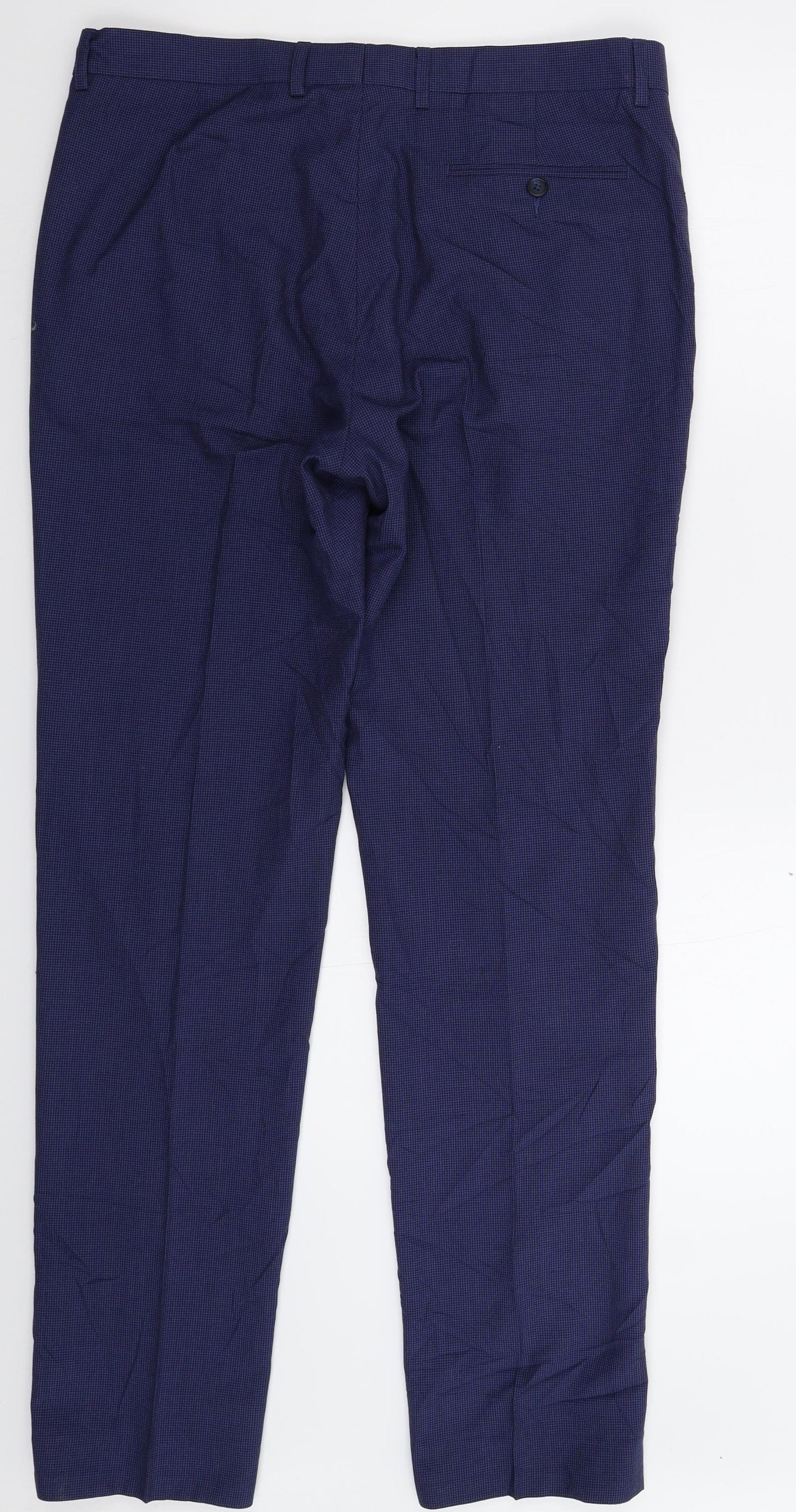 Marks and Spencer Mens Blue Houndstooth  2 Piece Suit Trousers Size 34 L33 in