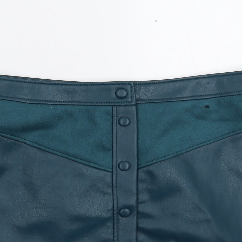Marks and Spencer Womens Blue   A-Line Skirt Size 14  - Faux Leather