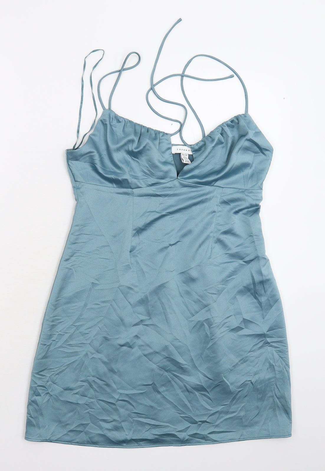 Topshop Womens Blue Solid Satin Cami Dress Size 10