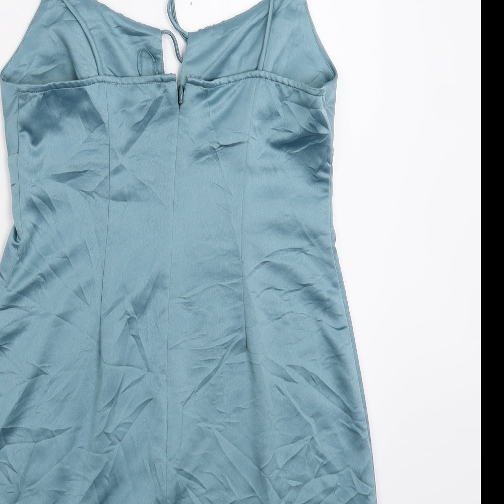 Topshop Womens Blue Solid Satin Cami Dress Size 10