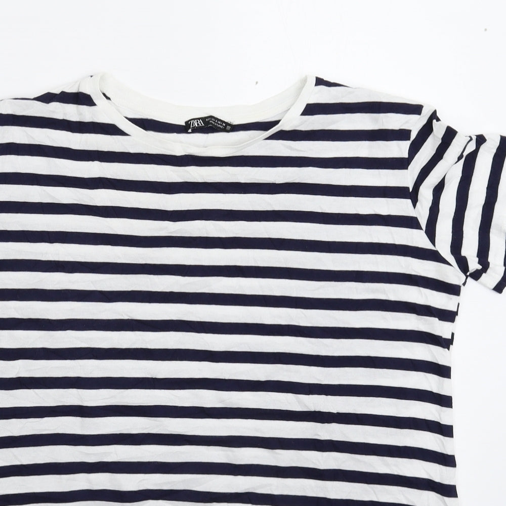 Zara Womens Blue Striped  Basic T-Shirt Size S