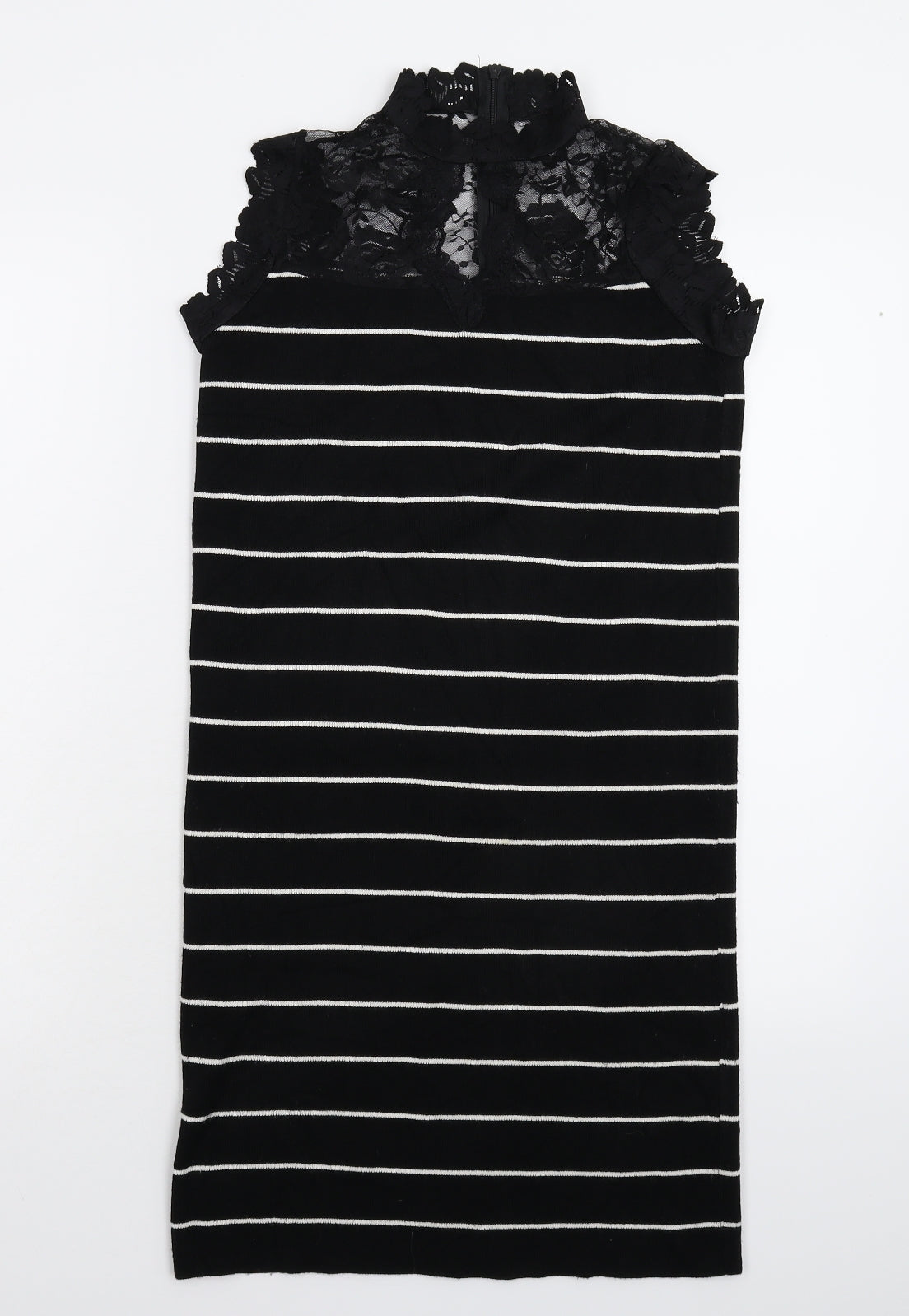 Preworn Womens Black Striped Knit Jumper Dress  Size S