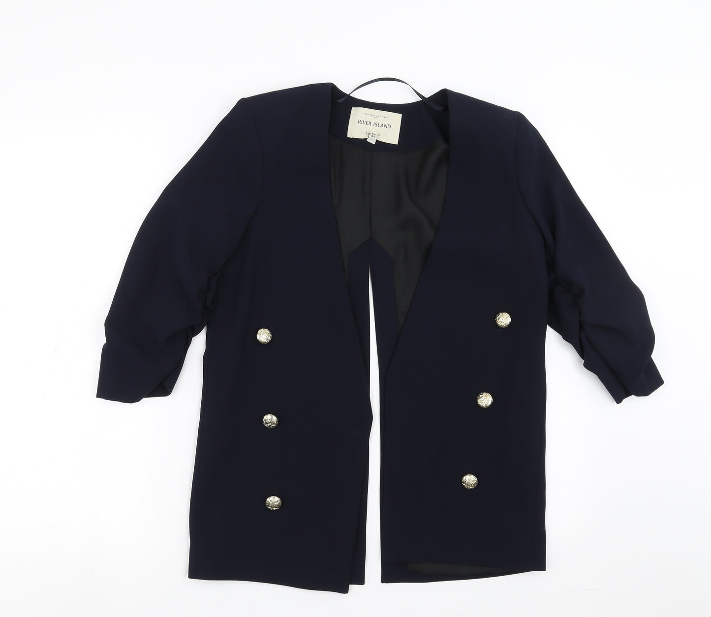 River Island Womens Blue   Jacket Suit Jacket Size 8  - split back, ruched sleeve
