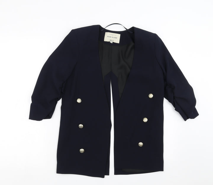 River Island Womens Blue   Jacket Suit Jacket Size 8  - split back, ruched sleeve
