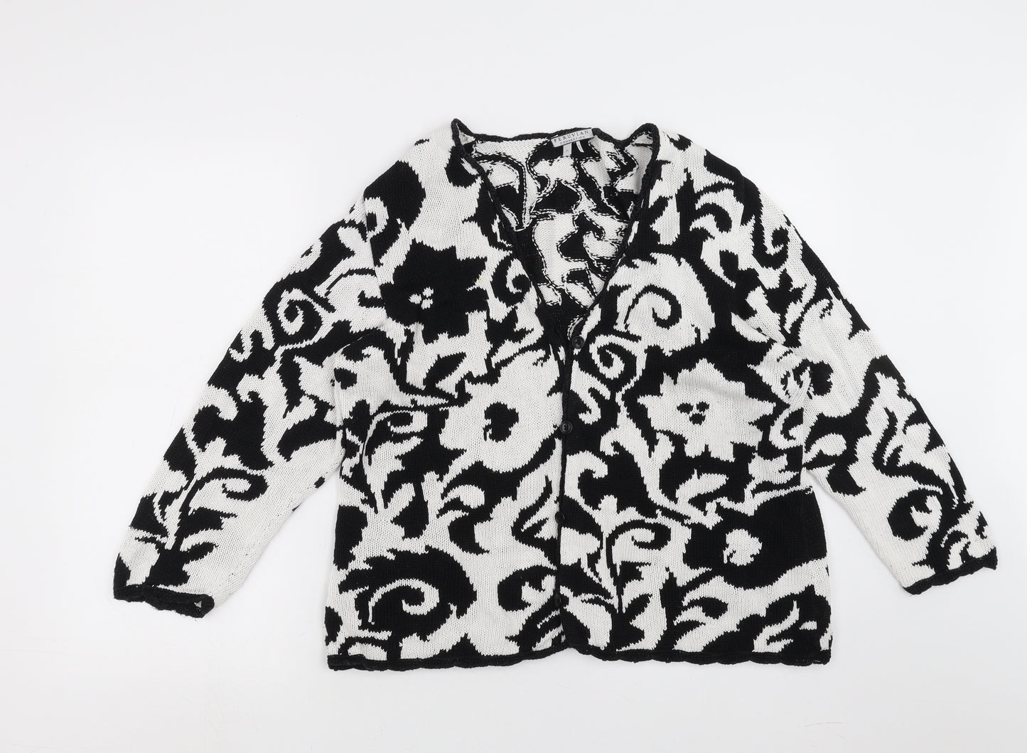 Peruvian Collection Womens Black Geometric  Cardigan Jumper Size XL