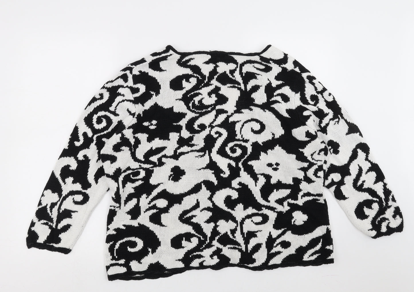Peruvian Collection Womens Black Geometric  Cardigan Jumper Size XL
