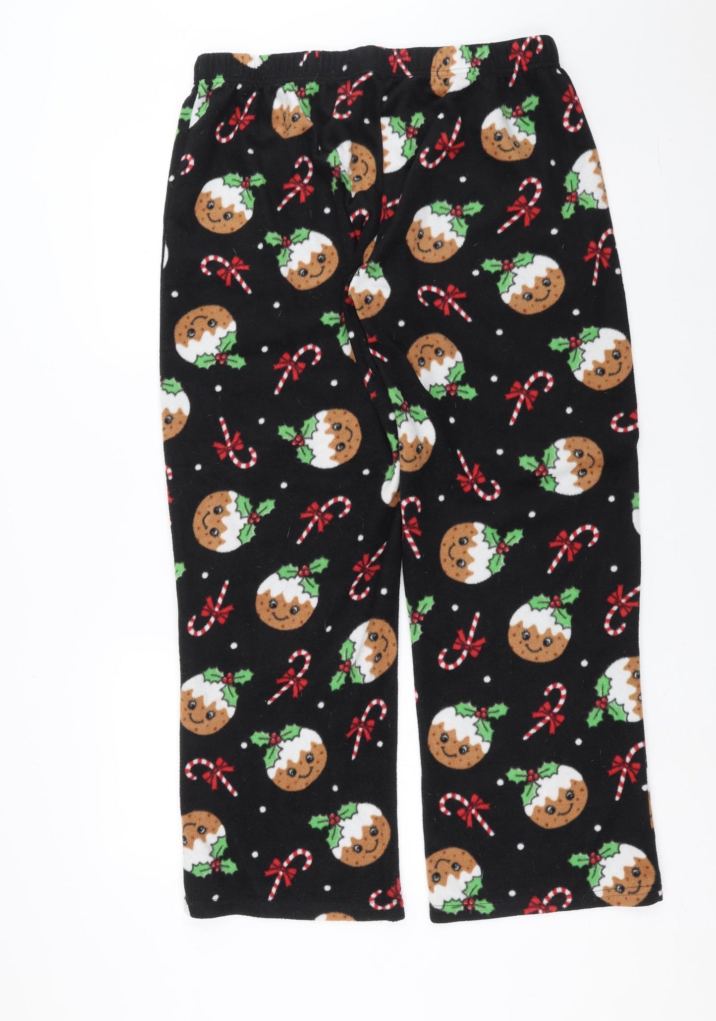 Studio Retail Womens Black Solid Fleece  Pyjama Pants Size L  - Christmas Puddings