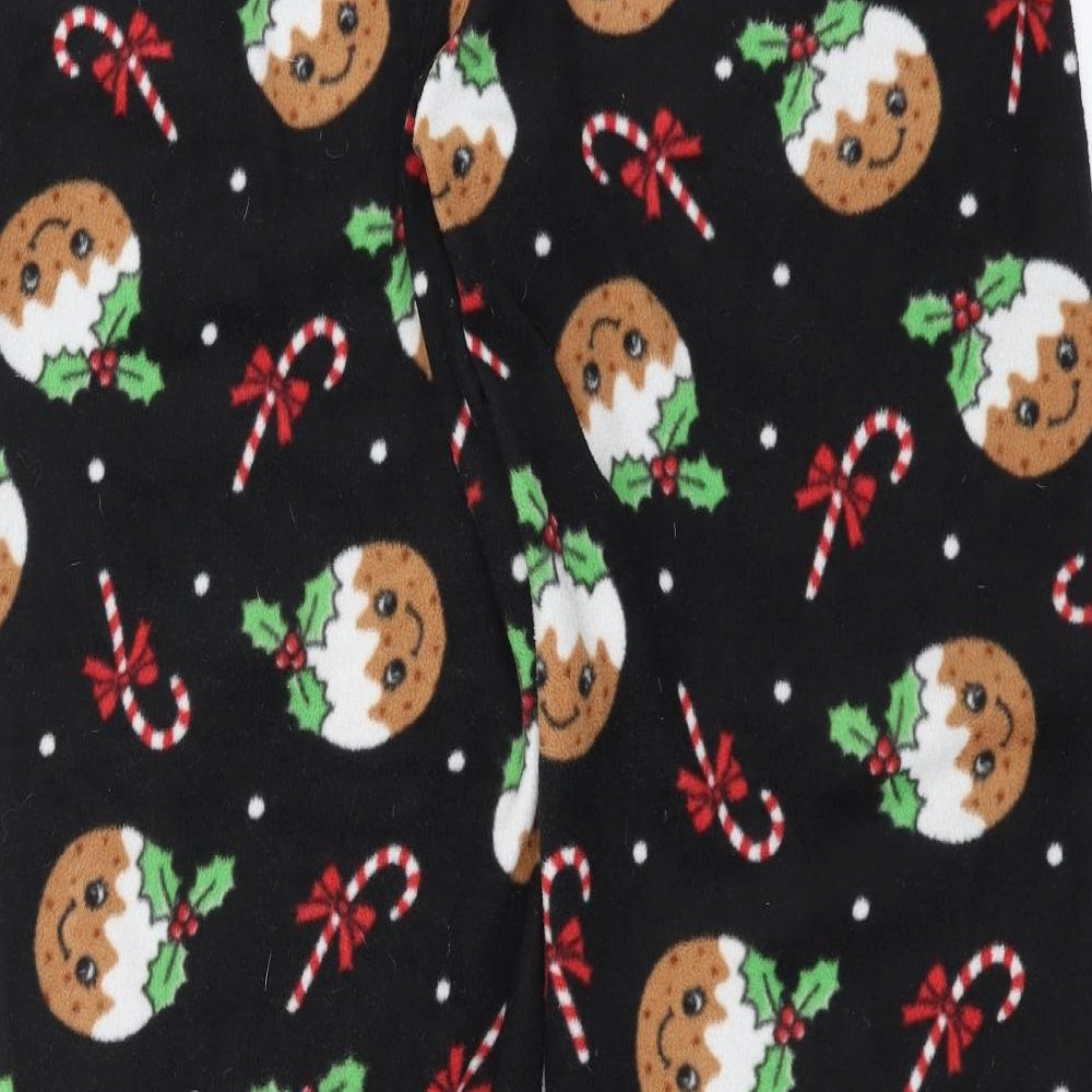 Studio Retail Womens Black Solid Fleece  Pyjama Pants Size L  - Christmas Puddings