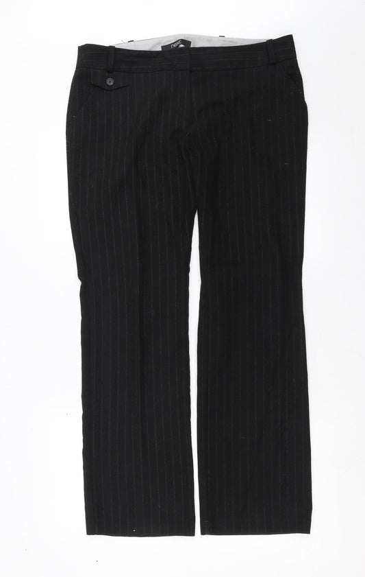 Front view of NEXT women’s black striped trousers, size UK 14, 30-inch leg