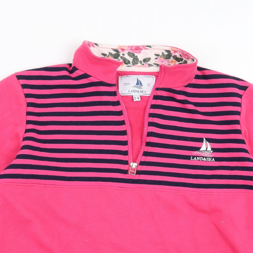 Land&Sea Womens Pink Striped  Pullover Sweatshirt Size 14