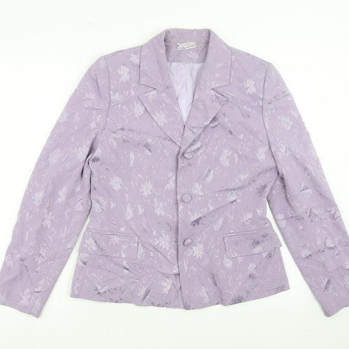 Preworn Womens Purple Floral  Jacket Suit Jacket Size 10