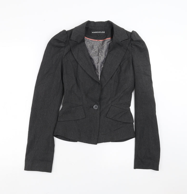 Warehouse Womens Grey Herringbone Jacket Suit Jacket Size 8