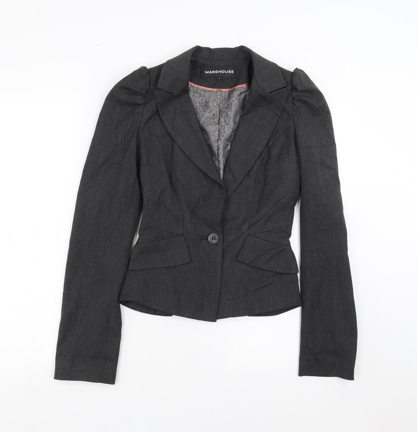 Warehouse Womens Grey Herringbone  Jacket Suit Jacket Size 8