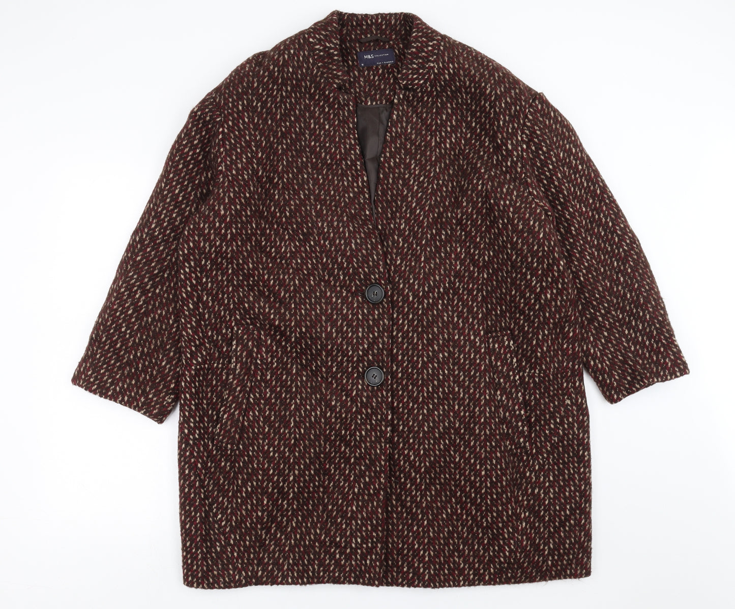 Marks and Spencer Womens Brown Geometric  Overcoat Coat Size 18