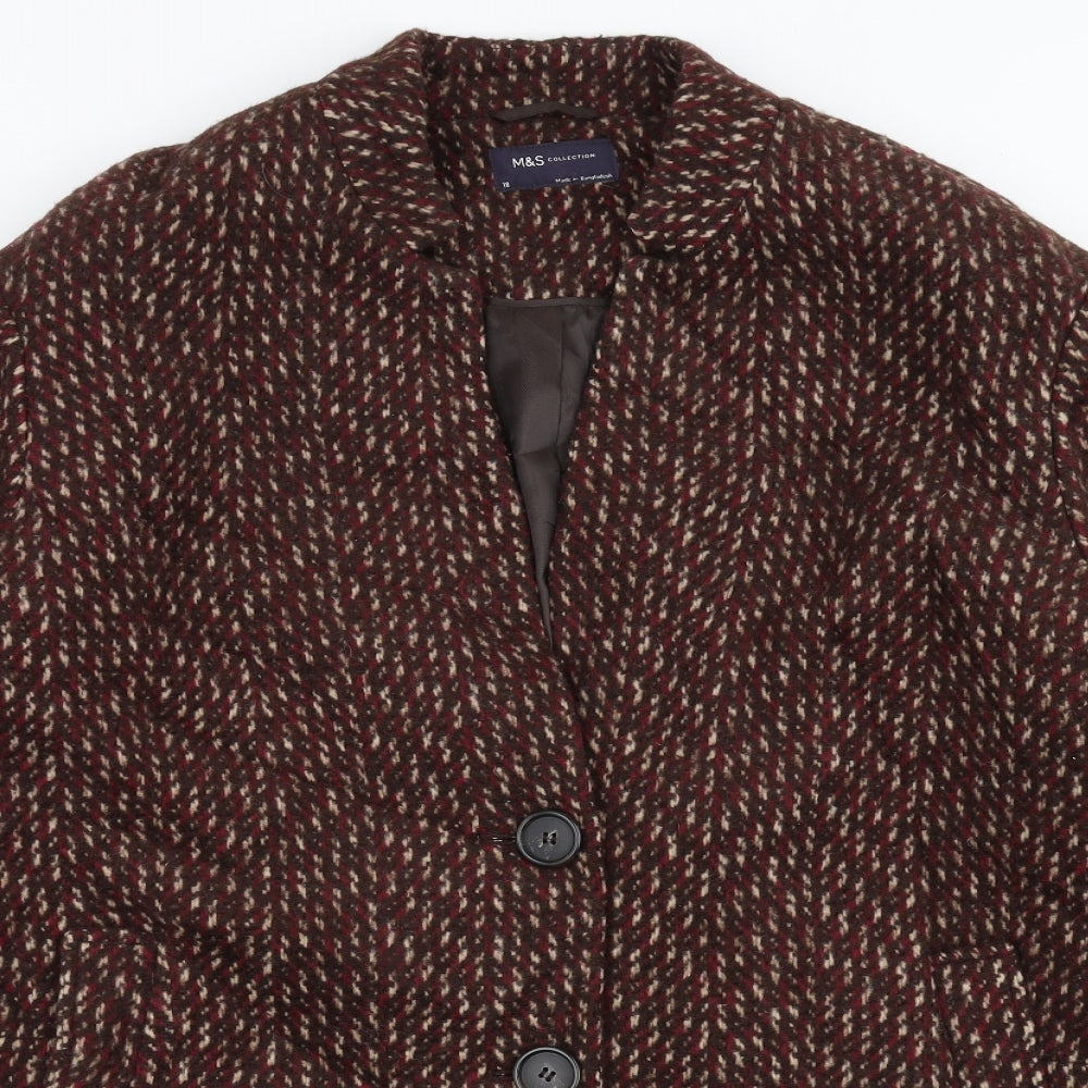 Marks and Spencer Womens Brown Geometric  Overcoat Coat Size 18
