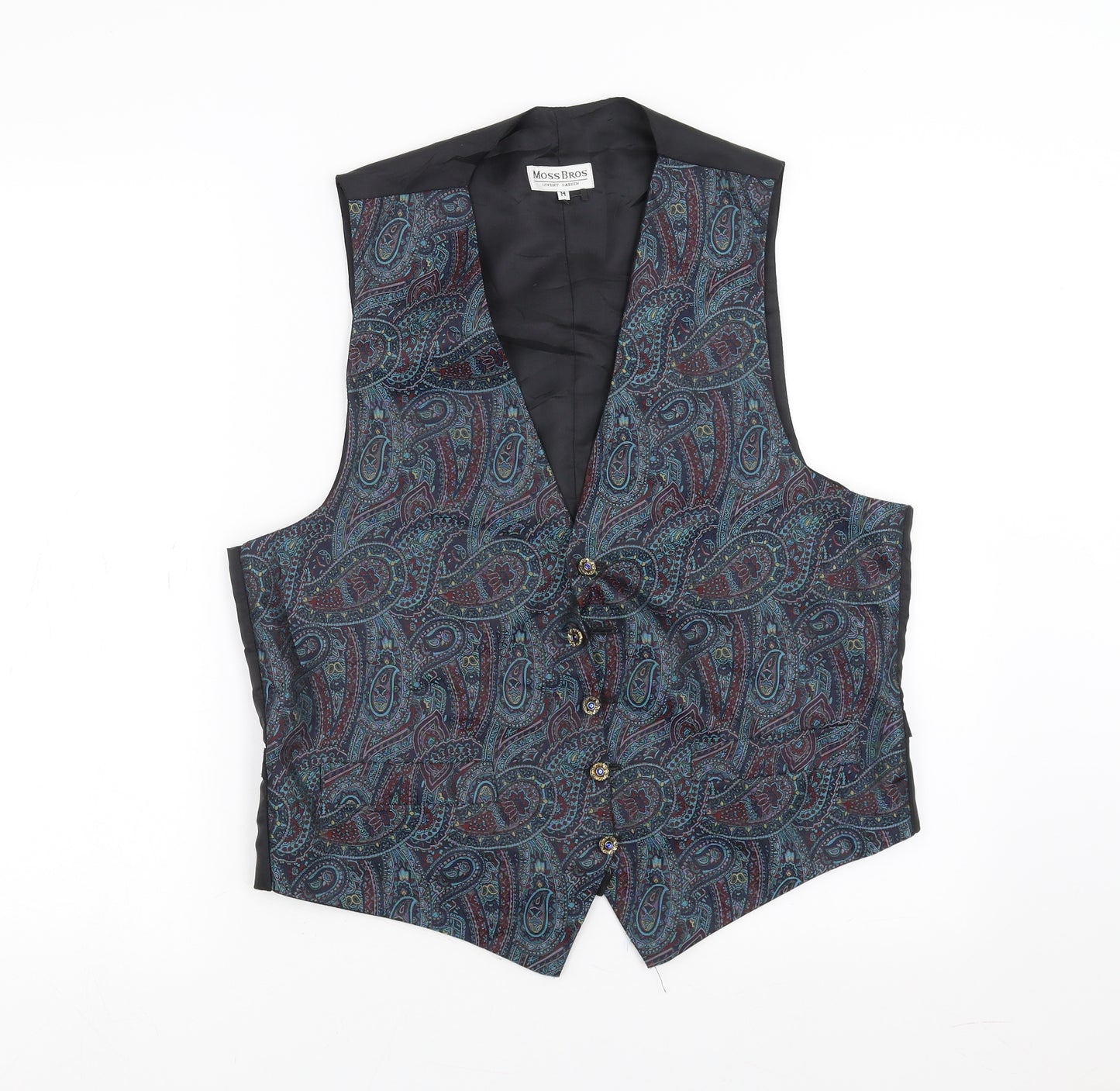 Moss Bros Mens Blue Paisley  Jacket Suit Waistcoat Size M