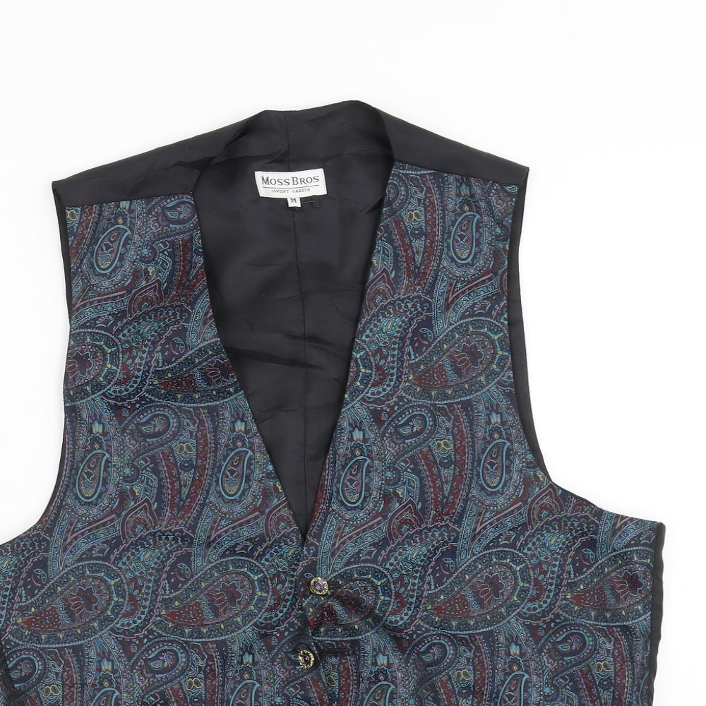 Moss Bros Mens Blue Paisley  Jacket Suit Waistcoat Size M