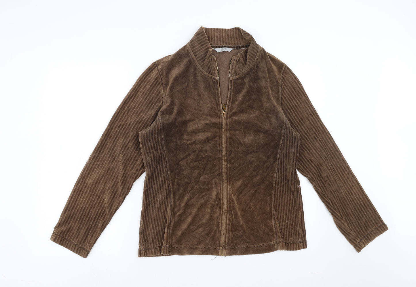 Marks and Spencer Womens Brown Striped  Full Zip Jumper Size 16