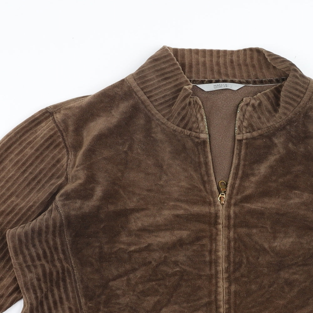Marks and Spencer Womens Brown Striped  Full Zip Jumper Size 16