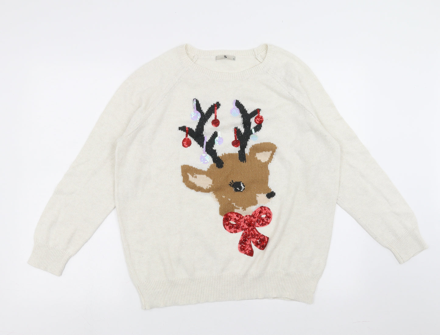 Sainsburys  Womens Ivory   Pullover Jumper Size 18  - christmas jumper